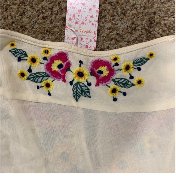 Free People White Spell On You Mini Dress with Embroidery Flower Details NWT - Picture 7 of 7